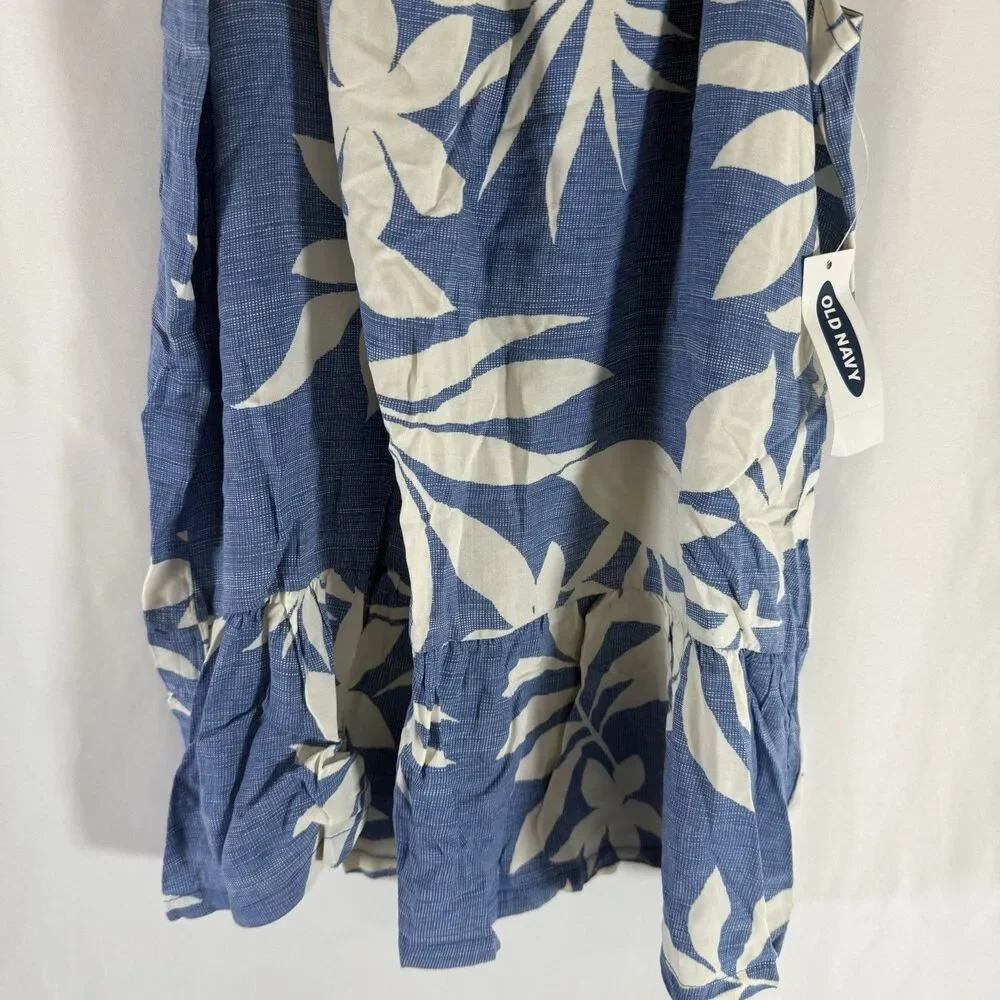 New Old Navy Tank Top Girls XL 14 Blue White Floral Peplum Lightweight Sleeveles